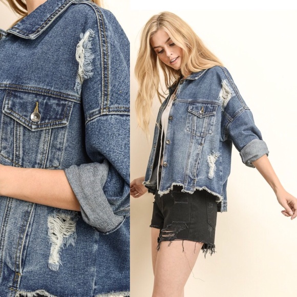 LAST SIZE LARGE   Distressed Jean Jacket - Picture 5 of 7